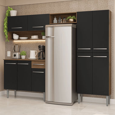 Cocina Compacta 229 cm Marrón/Negro Emilly Madesa