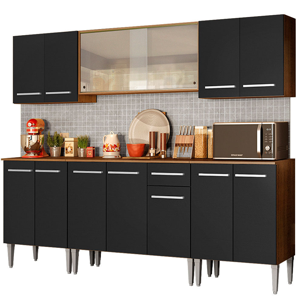 Cocina Integral 233 cm 13 Puertas 1 Cajón Marrón/Negro Emilly Madesa 02