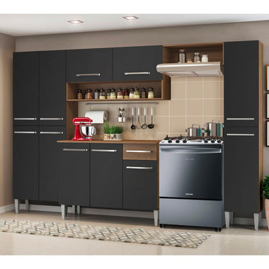 Cocina Integral 261 cm Marrón/Negro Emilly Madesa