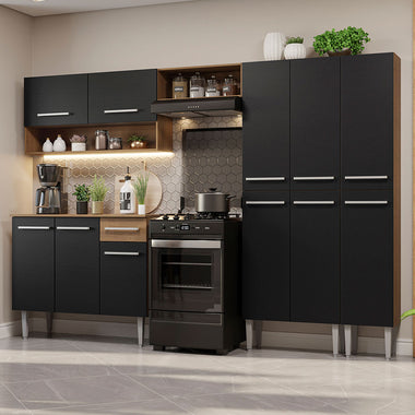 Cocina Integral 261 cm Marrón/Negro Emilly Madesa