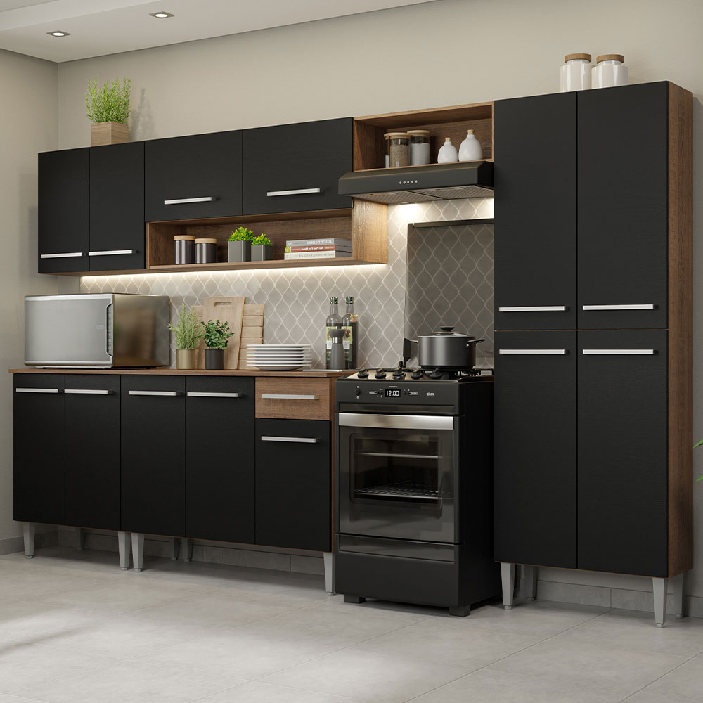 Cocina Integral 293cm Marrón/Negro Emilly 01