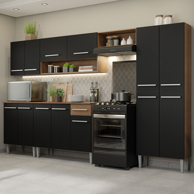 Cocina Integral 293 cm Marrón/Negro Emilly Madesa