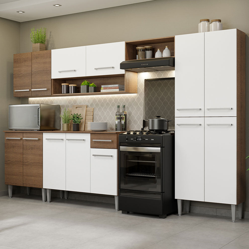 Cocina Integral 293 cm Marrón/Blanco Emilly Madesa