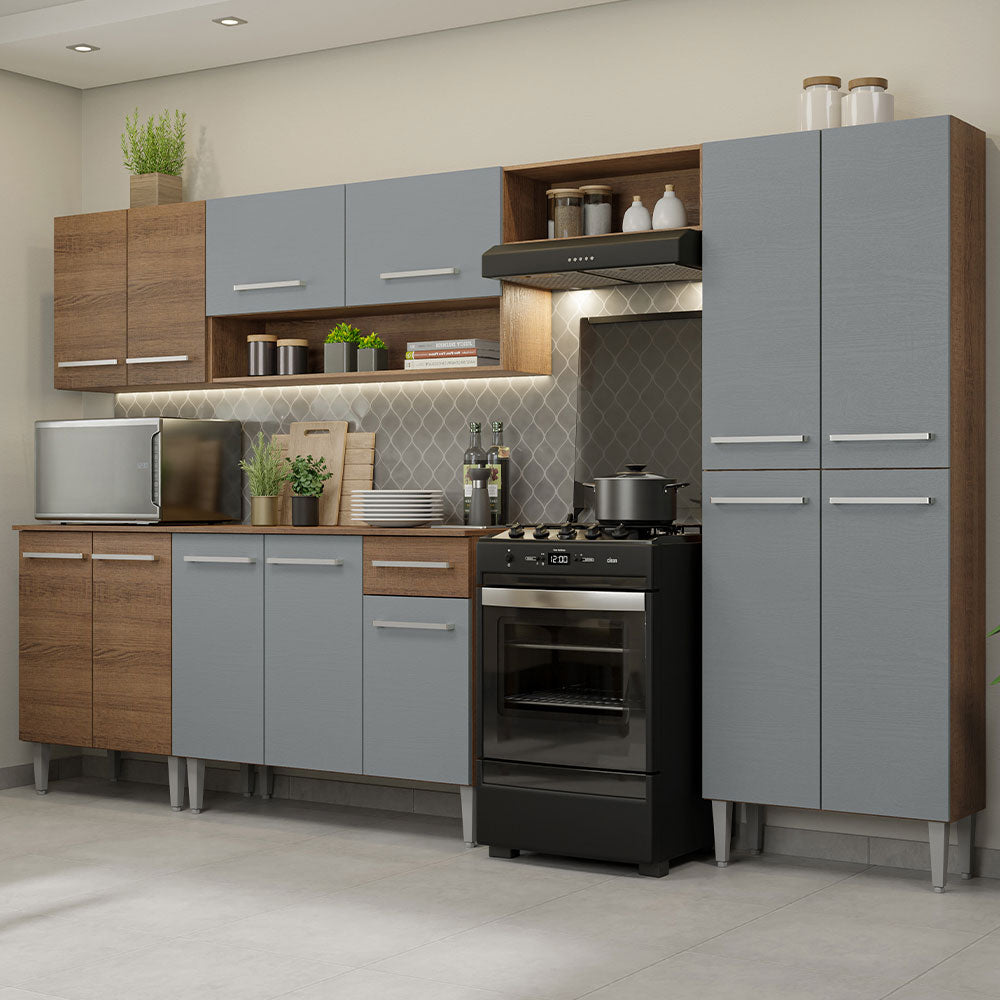 Cocina Integral 293 cm Marrón/Gris Emilly Madesa