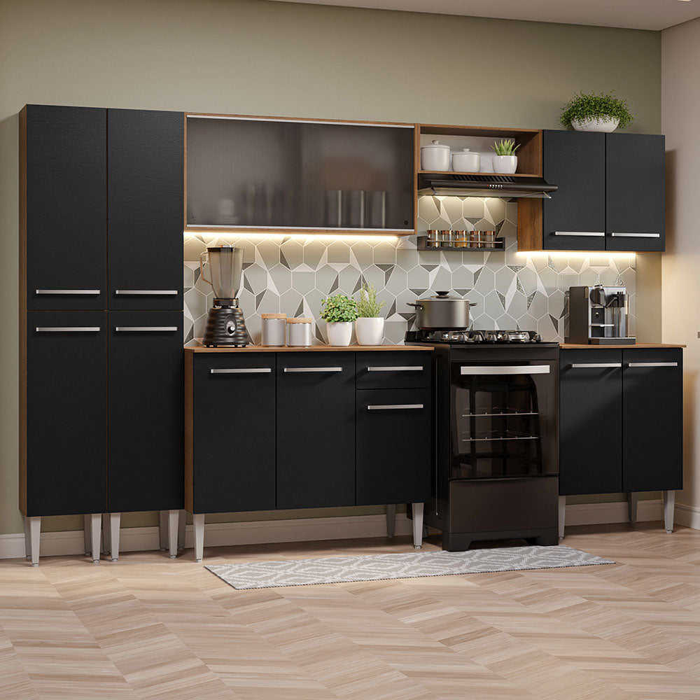 Cocina Integral 293cm Marrón/Negro Emilly 04