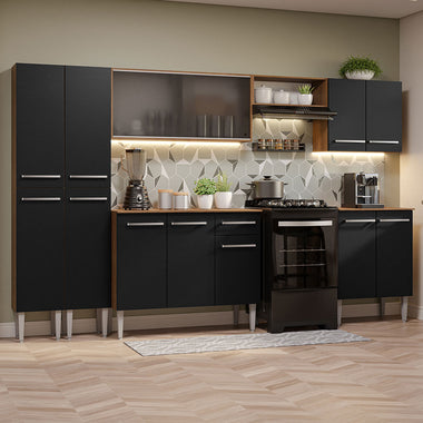 Cocina Integral 293 cm Marrón/Negro Emilly Madesa