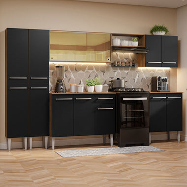 Cocina Integral 293 cm Marrón/Negro Emilly Madesa