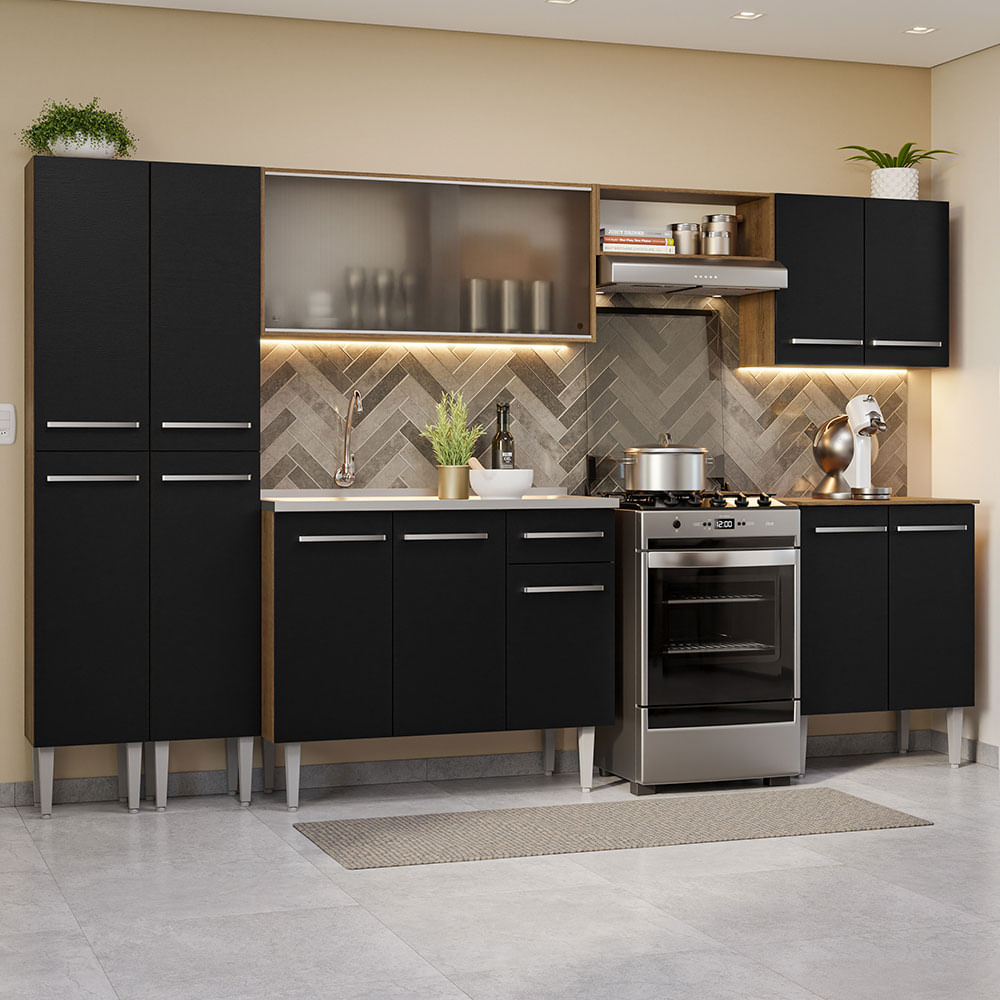 Cocina Integral 293cm con Fregadero Marrón/Negro Emilly 06