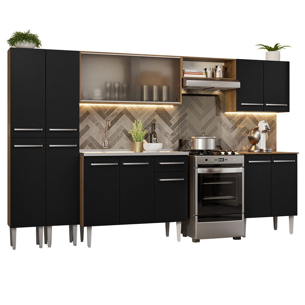 Cocina Integral 293 cm Con Fregadero Marrón/Negro Emilly Madesa