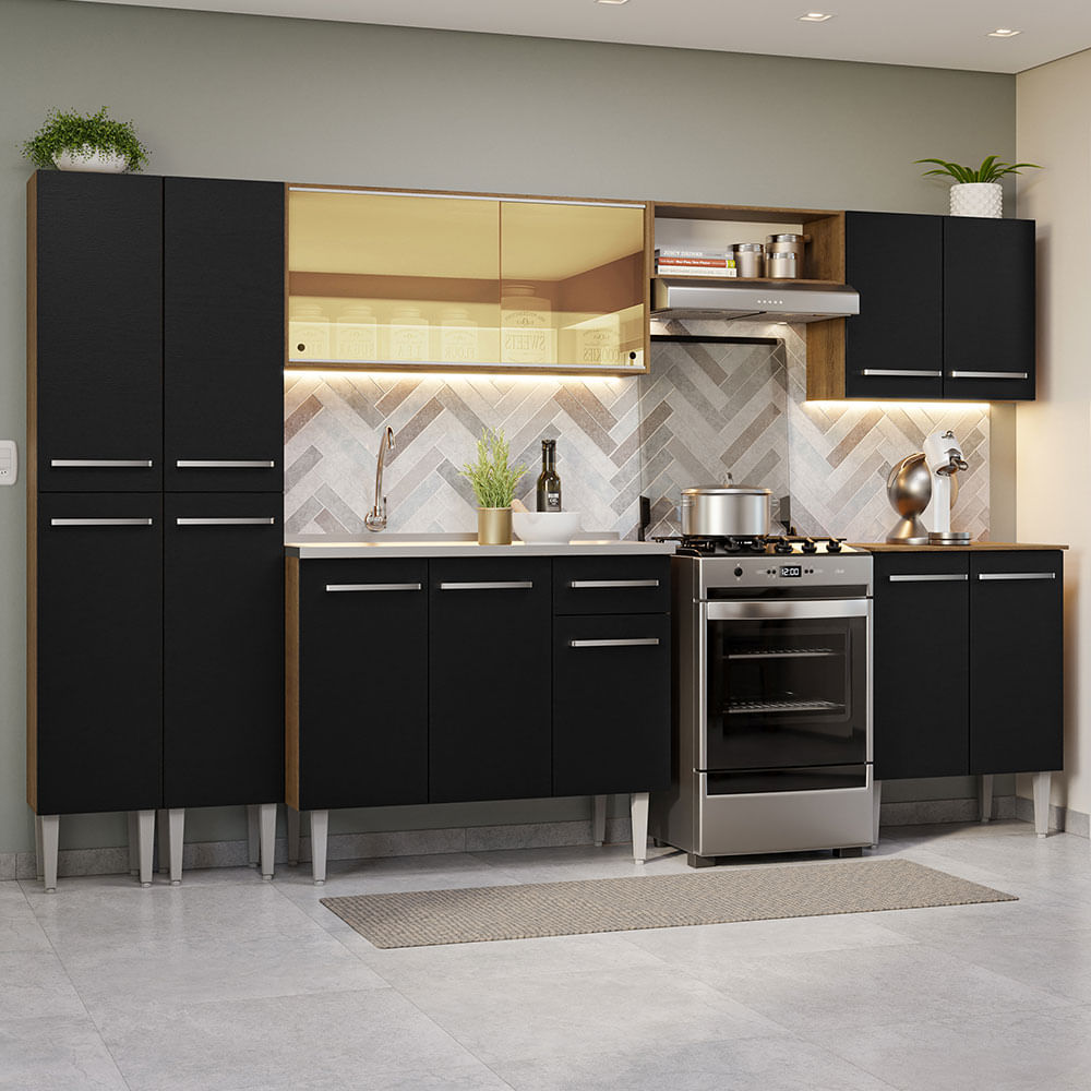 Cocina Integral 293cm con Fregadero Marrón/Negro Emilly 07