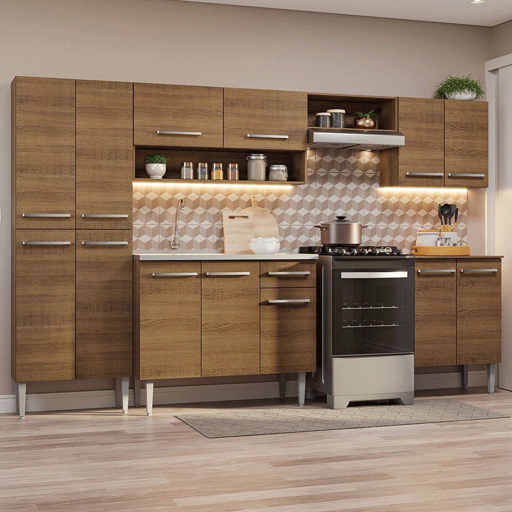 Cocina Integral 293 cm Con Fregadero Marrón Emilly Madesa
