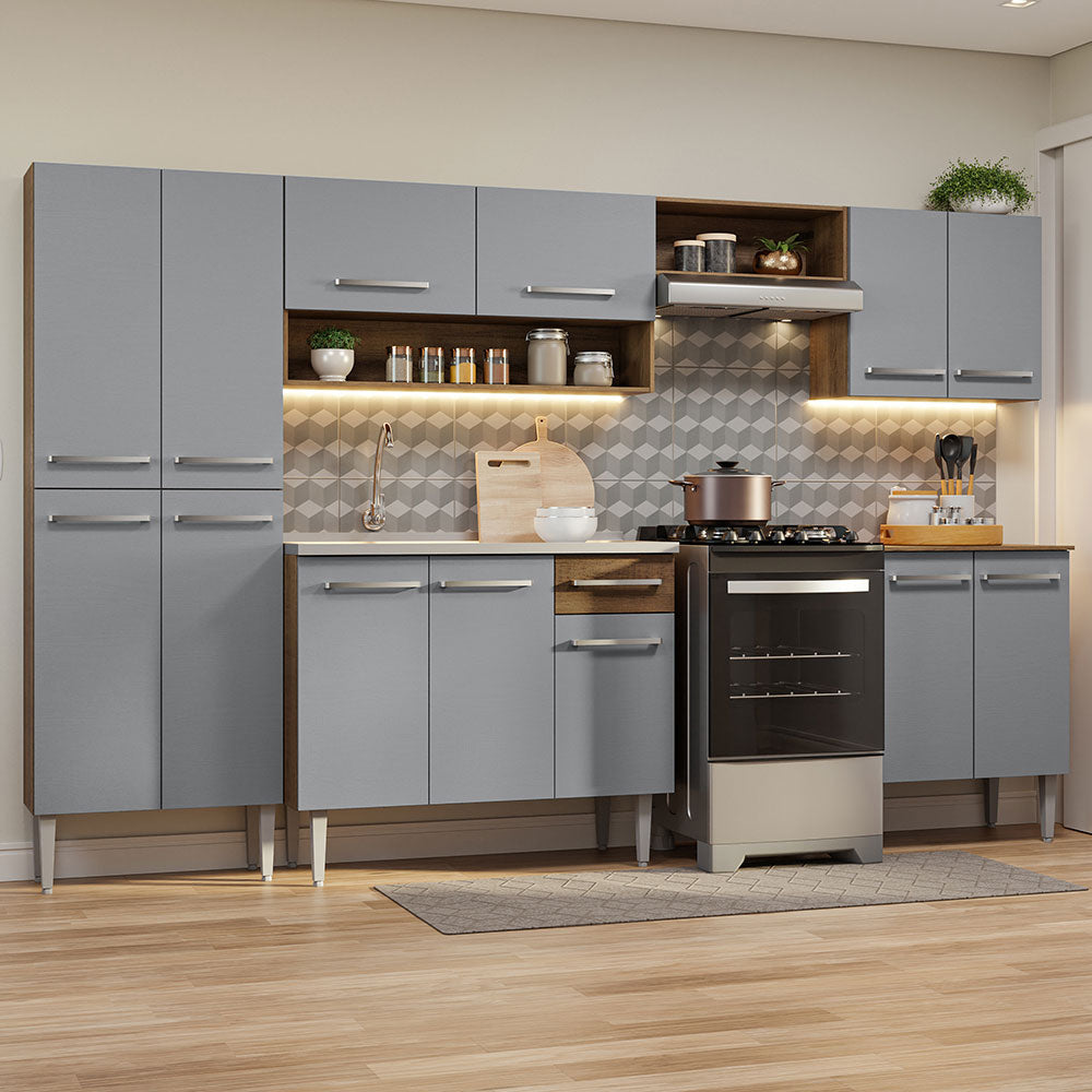 Cocina Integral 293cm con Fregadero Marrón/Gris Emilly 08