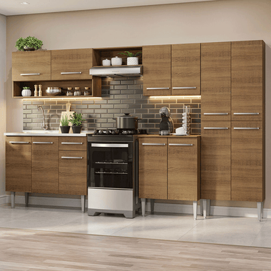 Cocina Integral 293 cm Con Fregadero Marrón Emilly Madesa