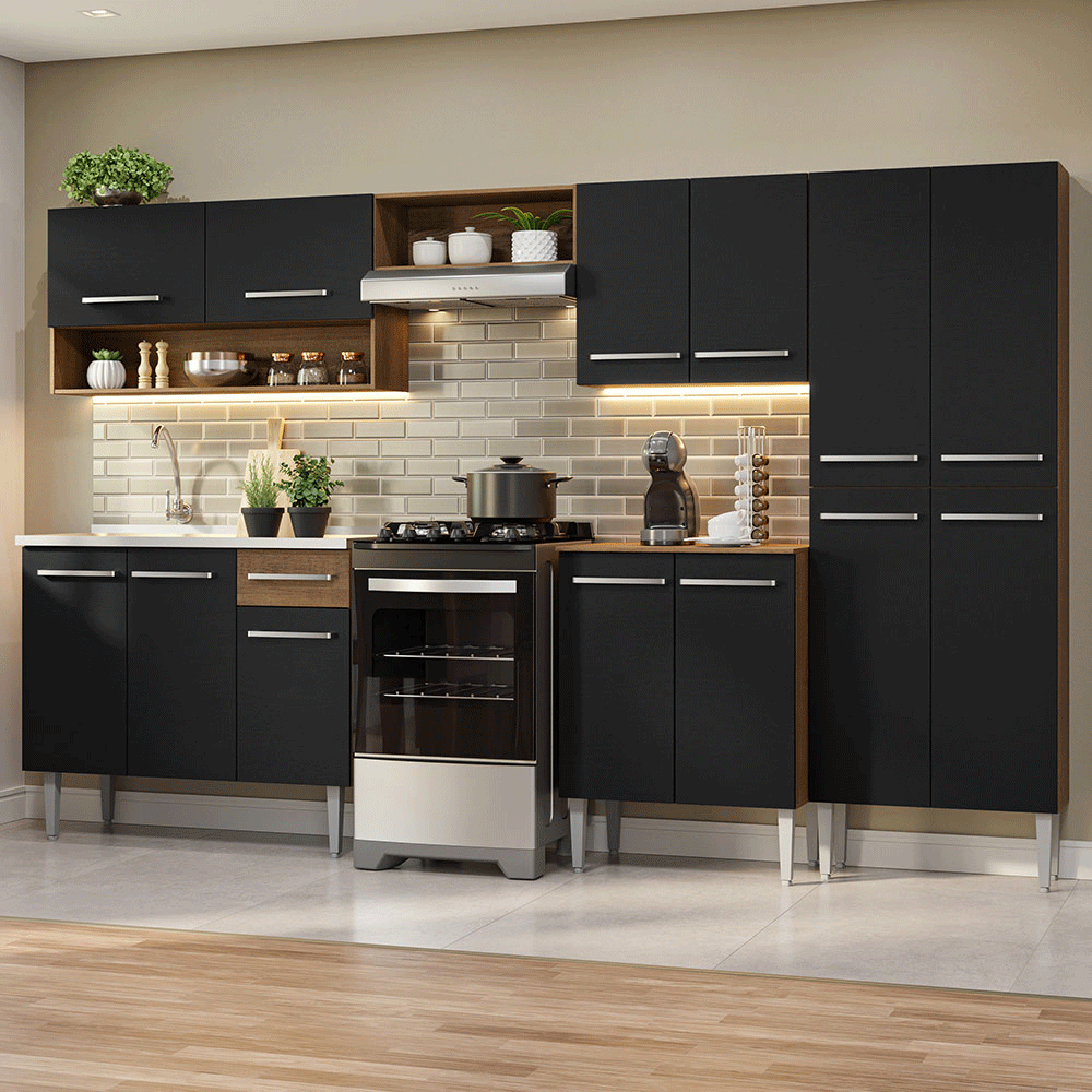 Cocina Integral 293cm con Fregadero Marrón/Negro Emilly 09
