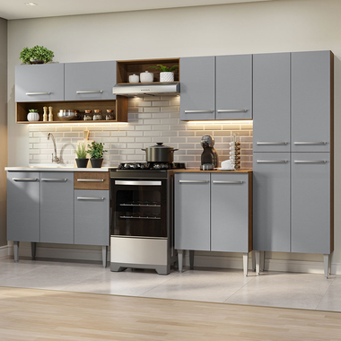 Cocina Integral 293 cm Con Fregadero Marrón/Gris Emilly Madesa