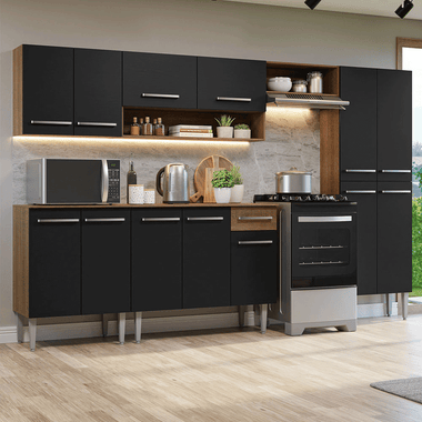 Cocina Integral 293 cm Marrón/Negro Emilly Madesa