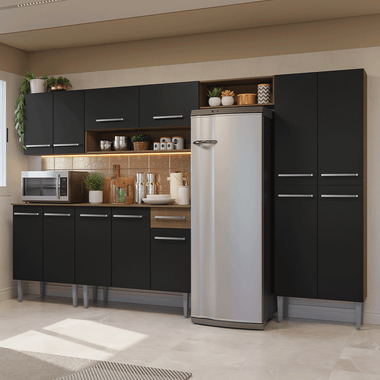 Cocina Integral 293 cm Marrón/Negro Emilly Madesa
