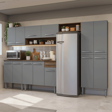 Cocina Integral 293 cm Marrón/Gris Emilly Madesa