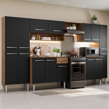Cocina Integral 325 cm Negro/Marrón Emilly Madesa