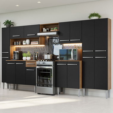 Cocina Integral 325 cm Marrón/Negro Emilly Madesa
