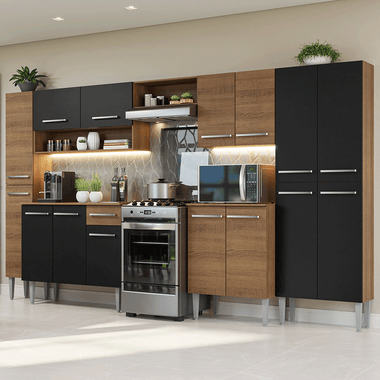 Cocina Integral 325 cm Marrón/Negro Emilly Madesa