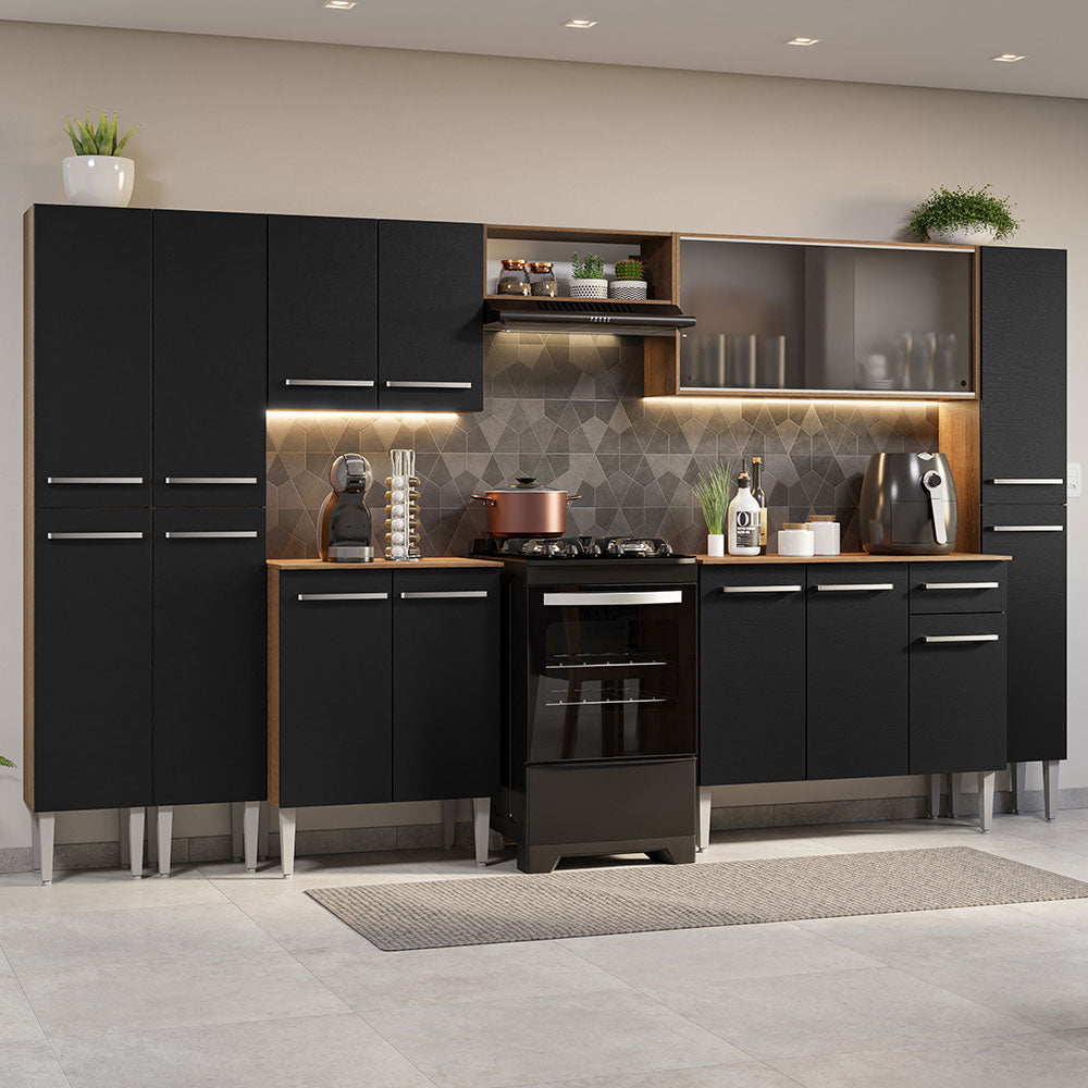 Cocina Integral 325cm Marrón/Negro Emilly 03