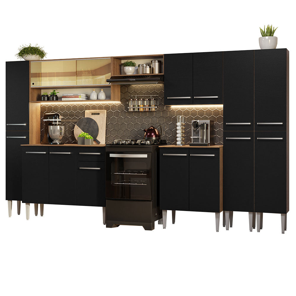 Cocina Integral 325cm Marrón/Negro Emilly 05