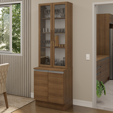 Kit Gabinete Bajo 2 Puertas y Vitrina 70 cm Marrón Glamy Madesa
