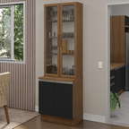 Kit Gabinete Bajo 2 Puertas y Vitrina 70 cm Marrón/Negro Glamy Madesa