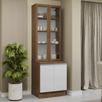 Kit Gabinete Bajo 2 Puertas y Vitrina 70 cm Marrón/Blanco Glamy Madesa