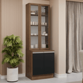 Kit Gabinete Bajo 2 Puertas y Vitrina 70 cm Marrón/Negro Glamy Madesa
