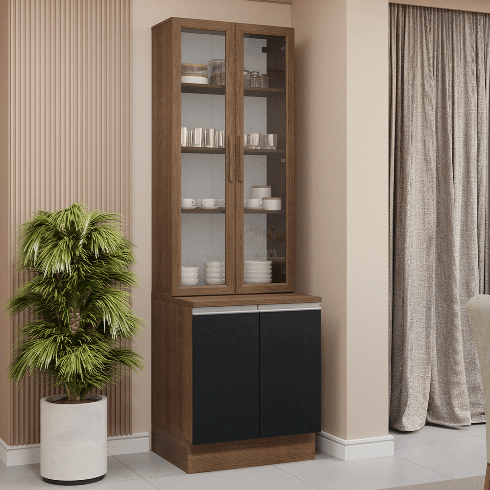 Kit Gabinete + Vitrina 70 cm Marrón/Negro Glamy 02