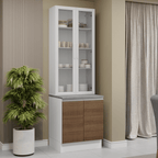 Kit Gabinete Bajo 2 Puertas y Vitrina 70 cm Blanco/Marrón Glamy Madesa