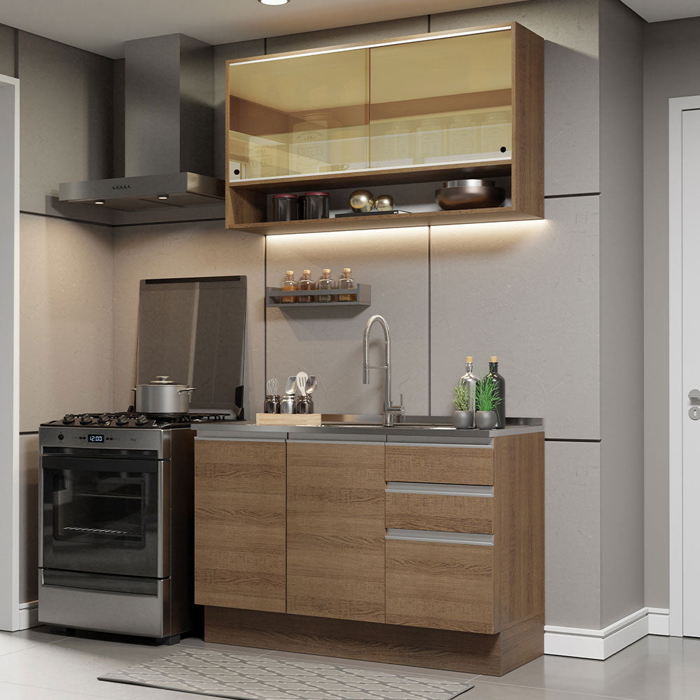 Cocina Compacta 120cm sin Fregadero Marrón Glamy 02