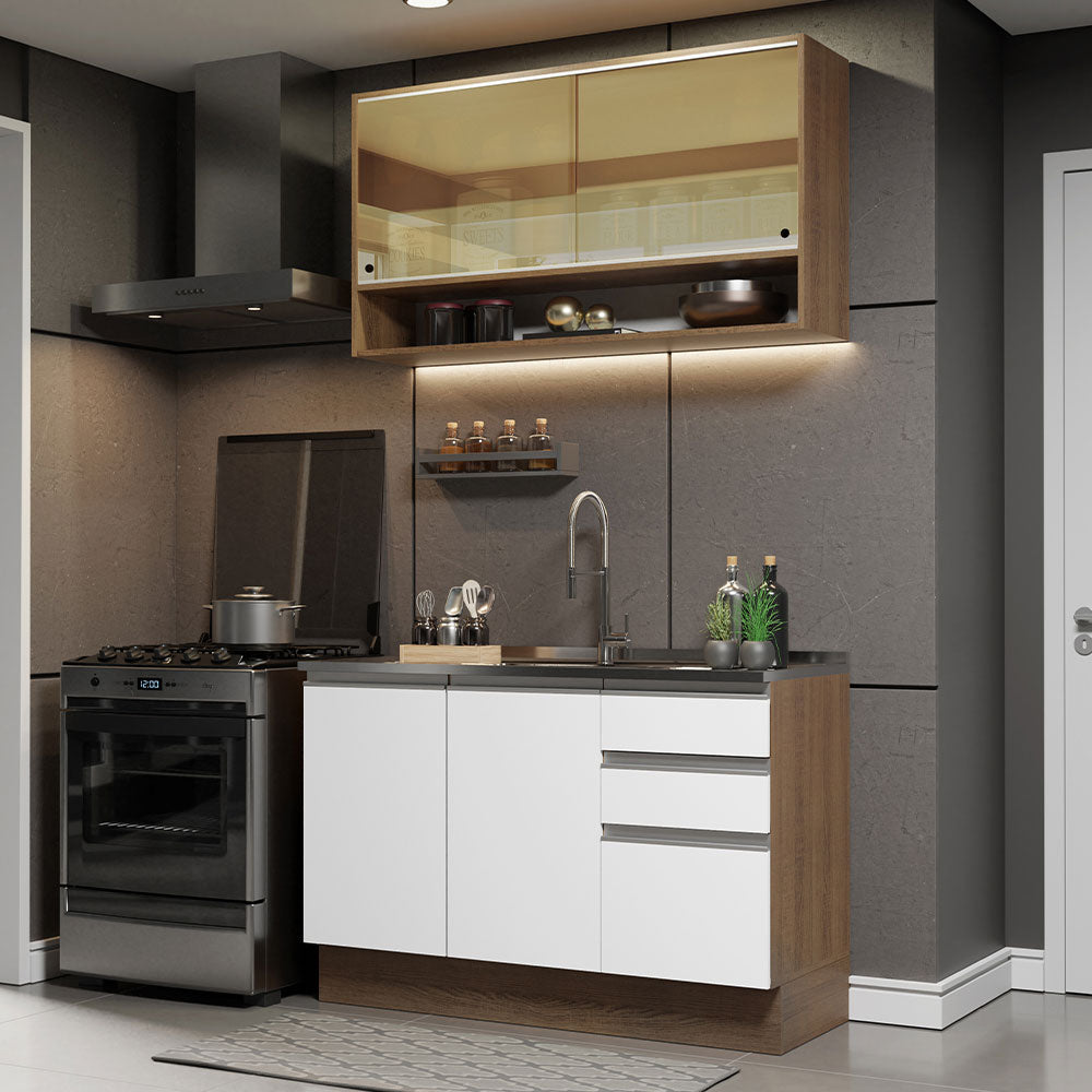 Cocina Compacta 120cm Blanco/Marrón Glamy 02