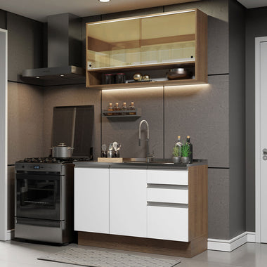 Cocina Compacta 120 cm Blanco/Marrón Glamy Madesa