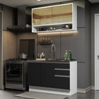 Cocina Compacta 120 cm Blanco/Negro Glamy Madesa
