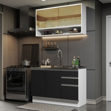 Cocina Compacta 120 cm Blanco/Negro Glamy Madesa