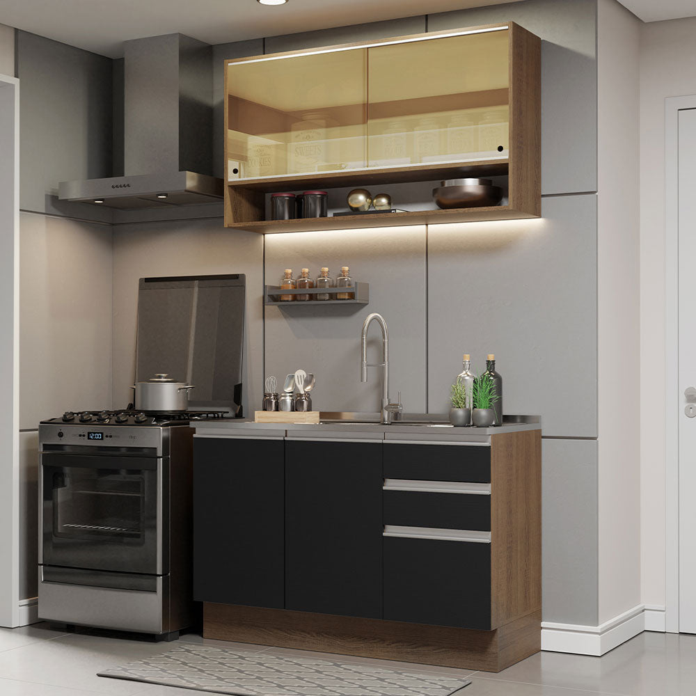 Cocina Compacta 120 cm Marrón/Negro Glamy Madesa