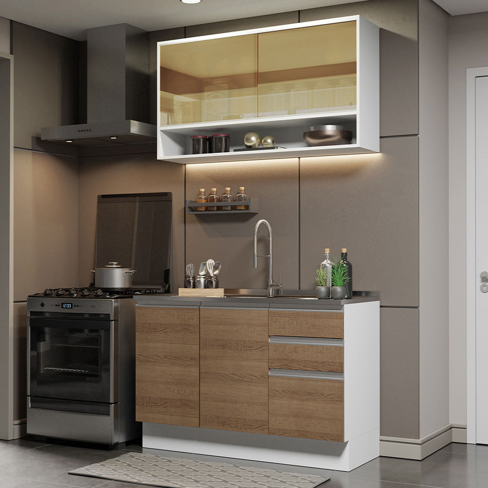 Cocina Compacta 120cm sin Fregadero Marrón/Blanco Glamy 02