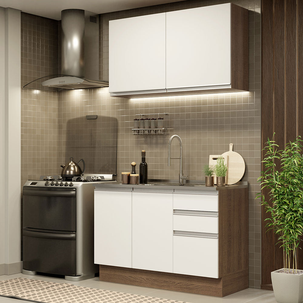 Cocina Compacta 120cm Marrón/Blanco Glamy 03