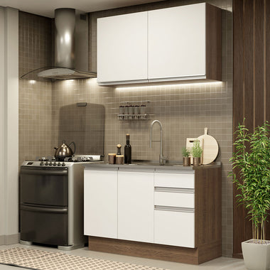 Cocina Compacta 120 cm Marrón/Blanco Glamy Madesa