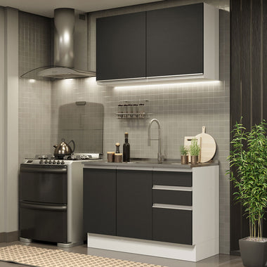 Cocina Compacta 120 cm Blanco/Negro Glamy Madesa