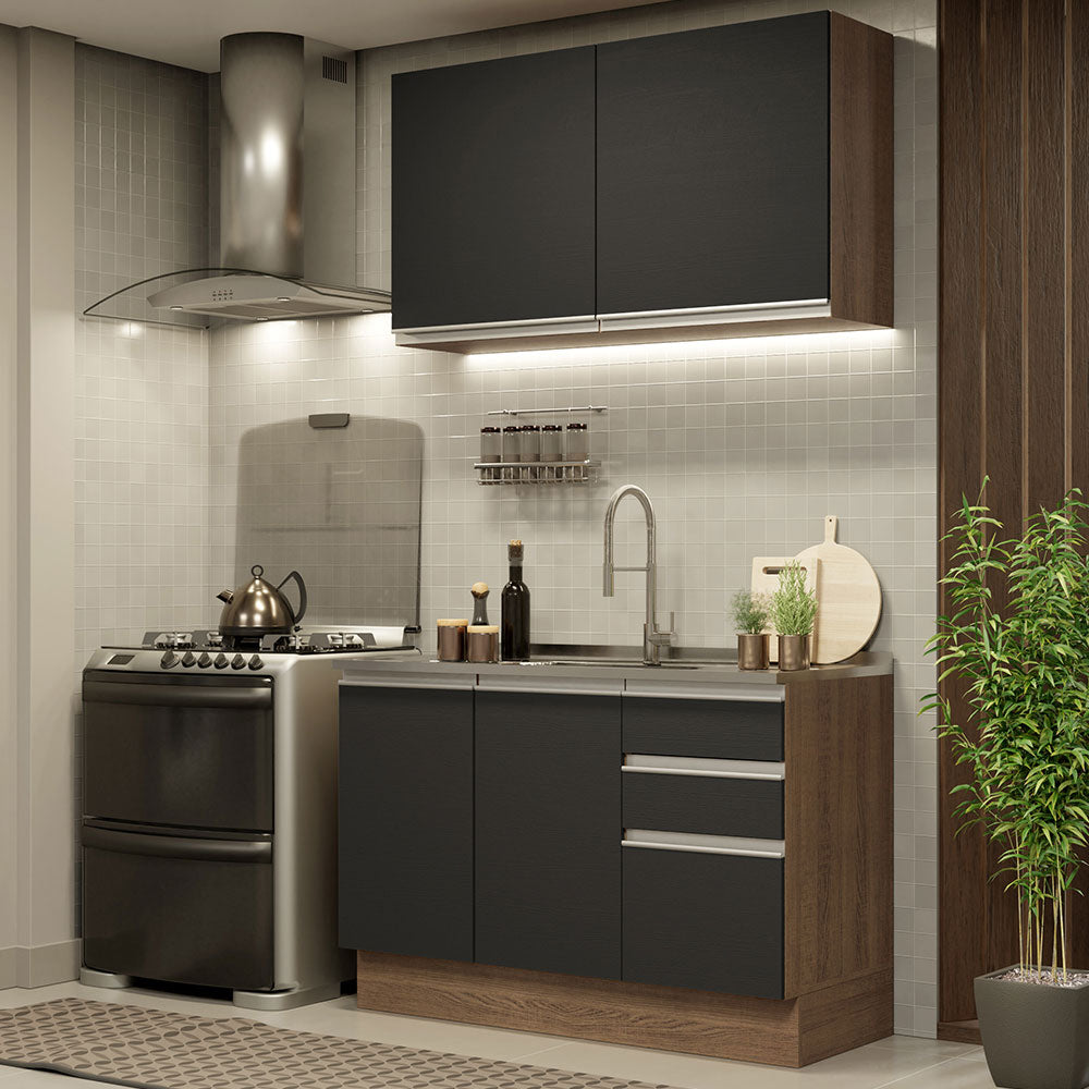 Cocina Compacta 120 cm Marrón/Negro Glamy Madesa