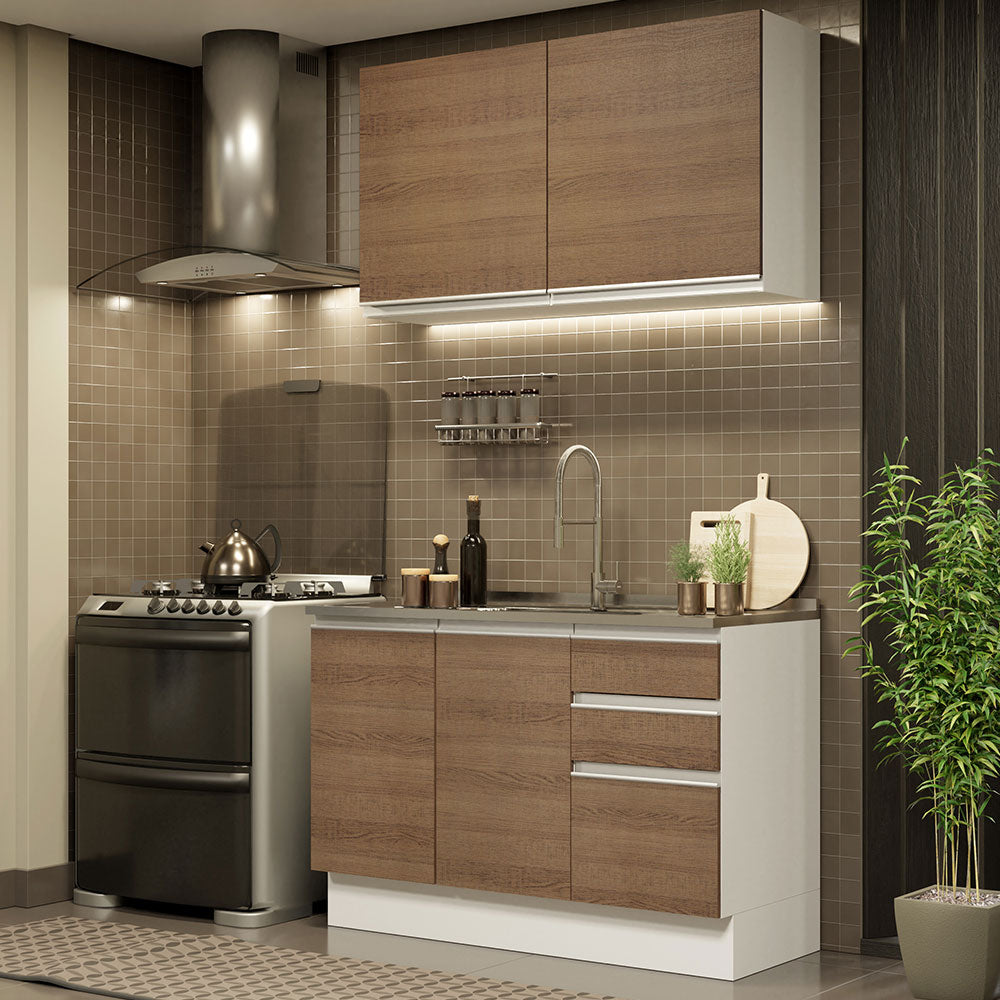 Cocina Compacta 120cm Blanco/Marrón Glamy 03