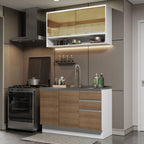 Cocina Compacta 120 cm Con Fregadero Blanco/Marrón Glamy Madesa