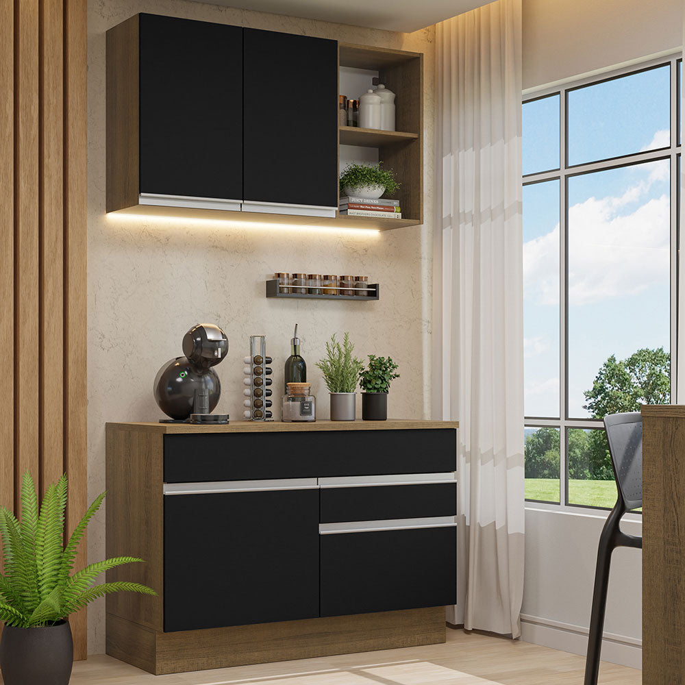 Cocina Compacta 120 cm Marrón/Negro Glamy Madesa