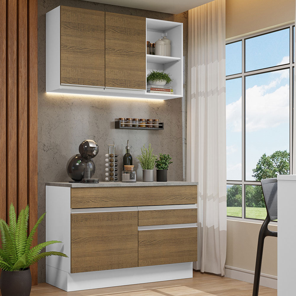 Cocina Compacta 120 cm Blanco/Marrón Glamy Madesa