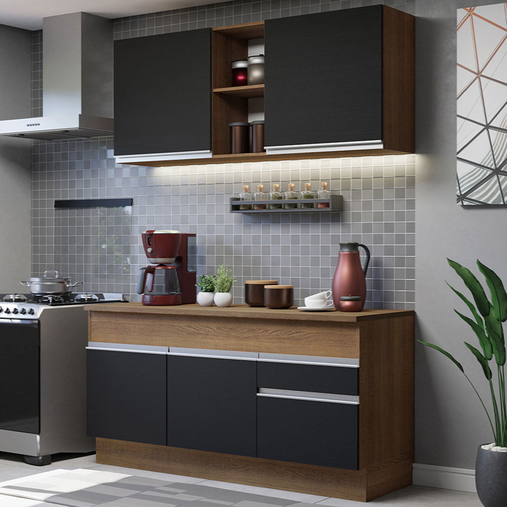 Cocina Integral 150cm con Encimera Glamy Marrón/Negro 01