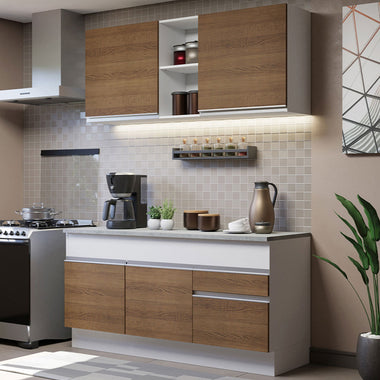 Cocina Compacta 150 cm Blanco/Marrón Glamy Madesa